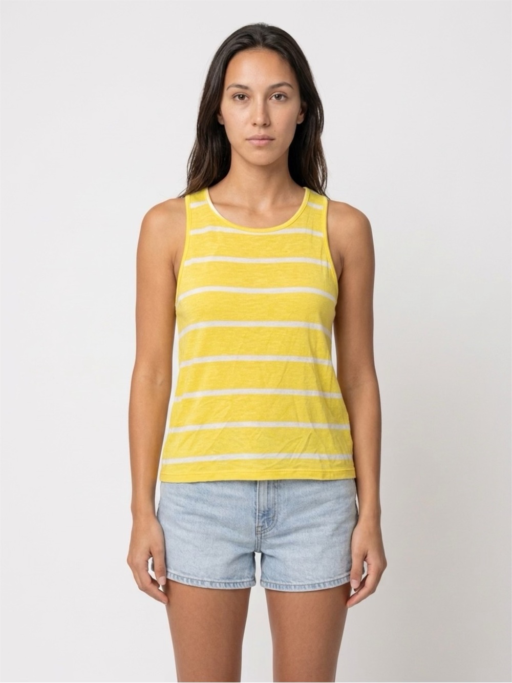 Electric Pink Yellow and White Striped Tank with Lace Back